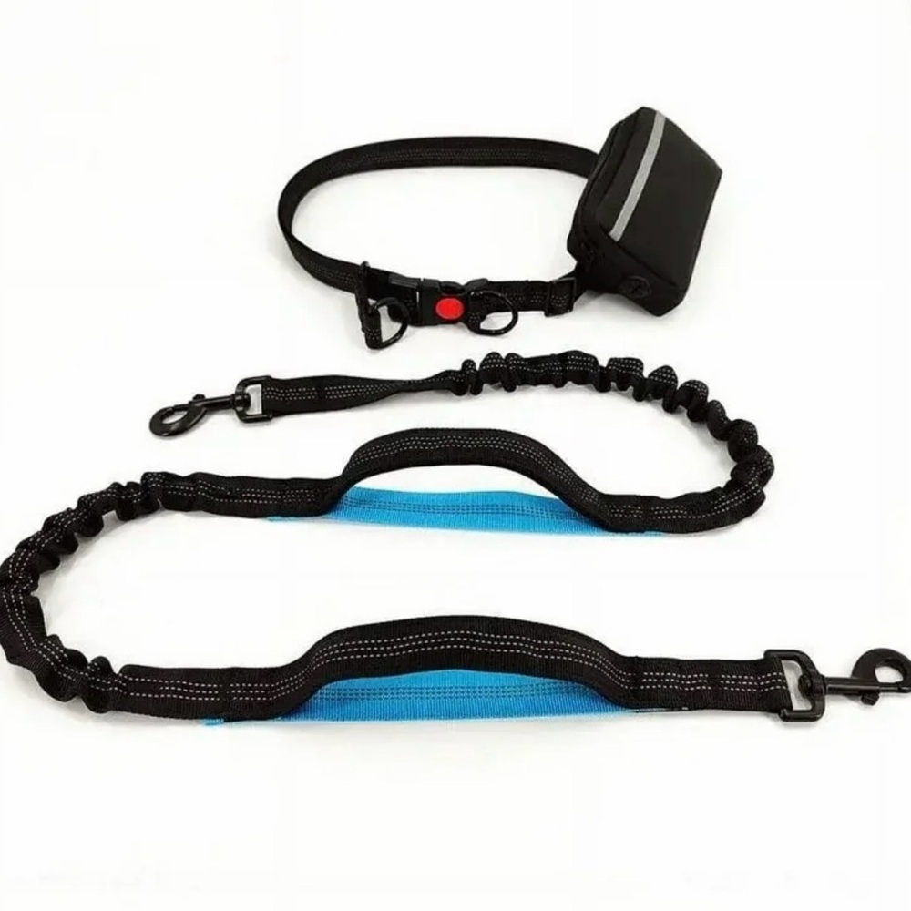 Hands Free Dog Leash for Running Walking Hiking, Dual-Handle Bungee with Pouch